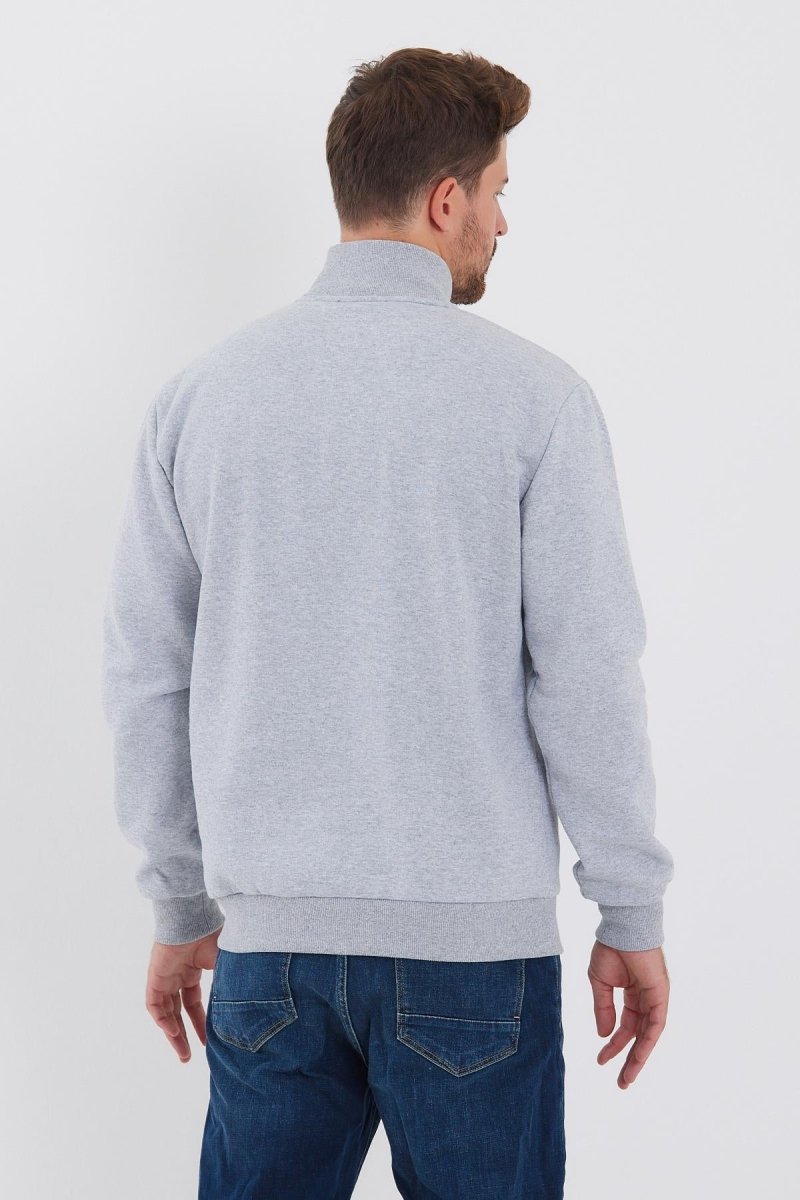 İçi Pamuklu Fermuarlı Dik Paça Yan Cepli Erkek Gri Hırka - MMETALIC