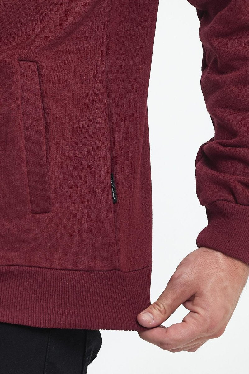 İçi Pamuklu Fermuarlı Dik Yaka Yan Cepli Bordo Erkek Hırka - MMETALIC