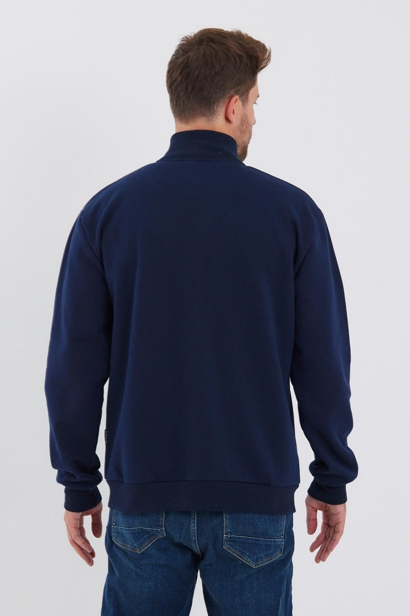 İçi Pamuklu Fermuarlı Dik Yaka Yan Cepli Erkek Lacivert Hırka - MMETALIC