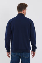 İçi Pamuklu Fermuarlı Dik Yaka Yan Cepli Erkek Lacivert Hırka - MMETALIC