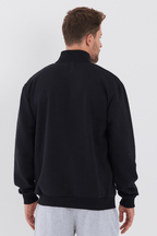 İçi Pamuklu Fermuarlı Dik Yaka Yan Cepli Siyah Erkek Hırka MTLCEO63 - Siyah - MMETALIC