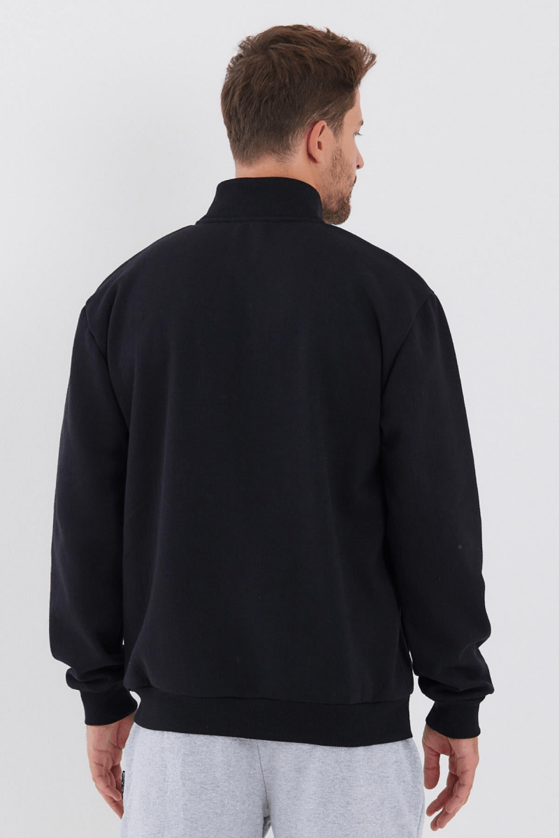 İçi Pamuklu Fermuarlı Dik Yaka Yan Cepli Siyah Erkek Hırka MTLCEO63 - Siyah - MMETALIC