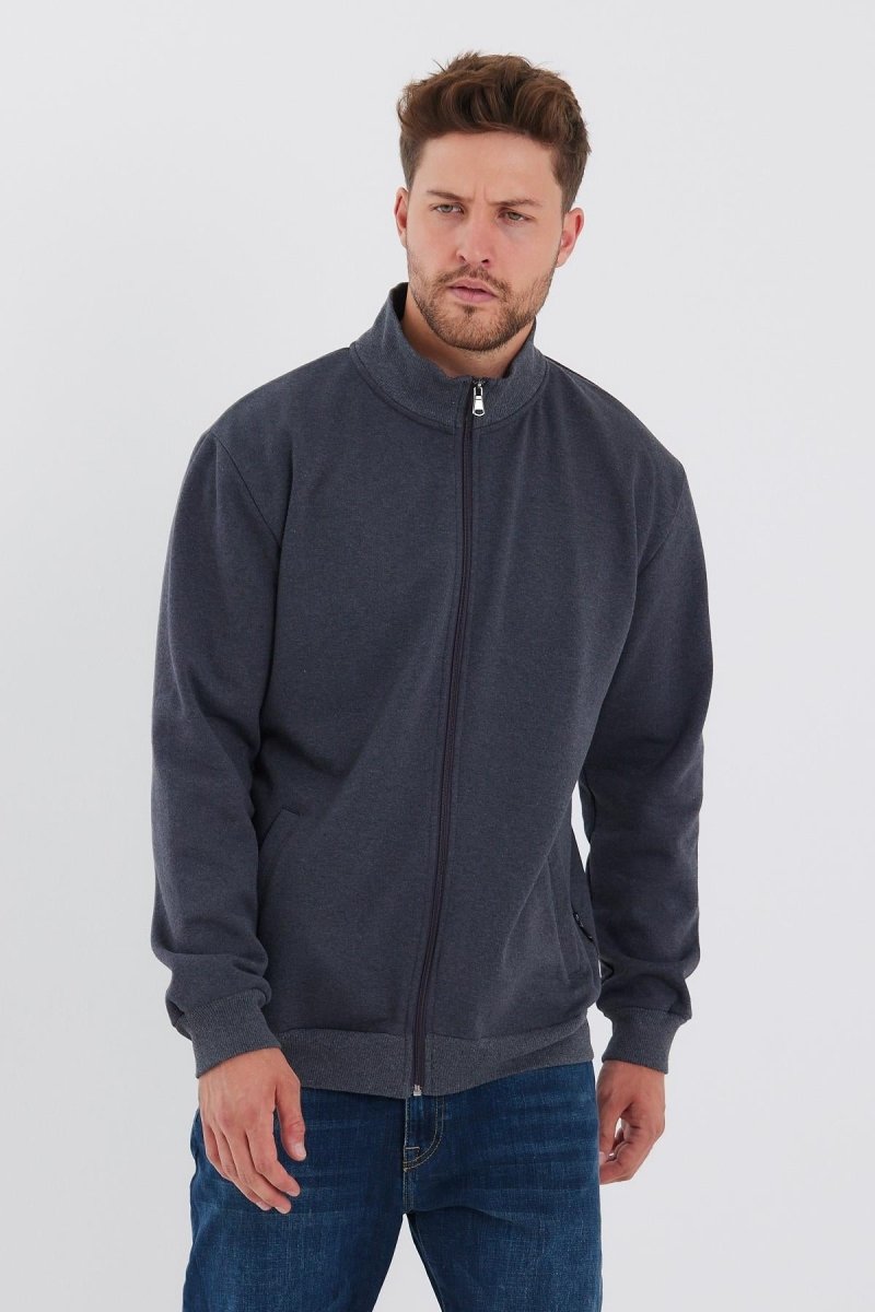 İçi Pamuklu Fermuarlı Dik Yan Cepli Erkek Antrasit Hırka - MMETALIC