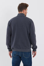 İçi Pamuklu Fermuarlı Dik Yan Cepli Erkek Antrasit Hırka - MMETALIC