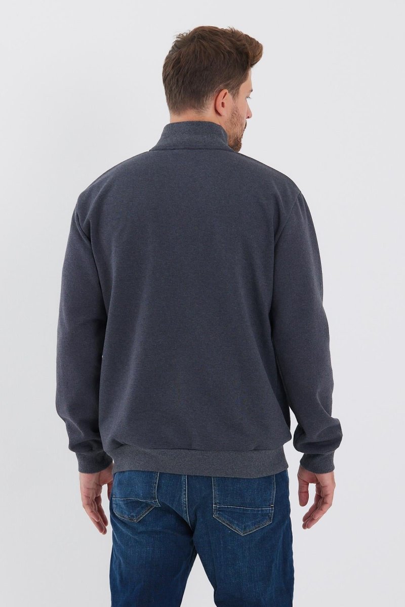 İçi Pamuklu Fermuarlı Dik Yan Cepli Erkek Antrasit Hırka - MMETALIC