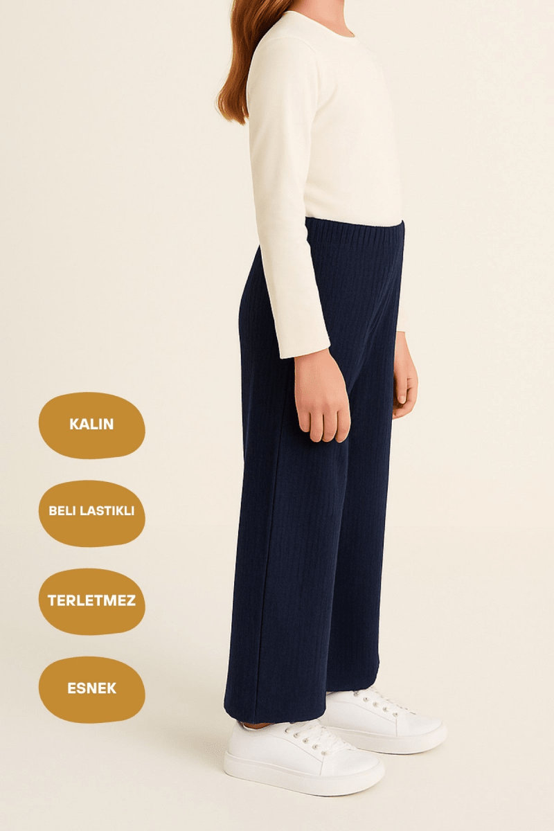 İndigo Geniş Paça Beli Lastikli Kışlık Pamuklu Çocuk Eşofman Altı - MMETALIC