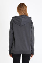 Kadın Antrasit Kapüşonlu Basic Örme Sweatshirt - MMETALIC