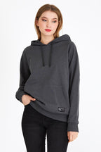 Kadın Antrasit Kapüşonlu Basic Örme Sweatshirt - MMETALIC