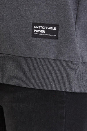 Kadın Antrasit Renk Basic Bisiklet Yaka Sweatshirt - MMETALIC