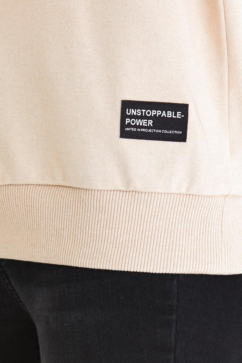 Kadın Bej Renk Basic Bisiklet Yaka Sweatshirt - MMETALIC