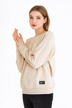 Kadın Bej Renk Basic Bisiklet Yaka Sweatshirt - MMETALIC