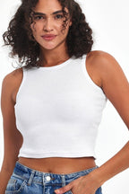 Kadın Beyaz Fitilli Görünümlü Askılı Kalın Esnek Örme Basic Crop Atlet - MMETALIC