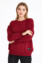 Kadın Bordo Renk Basic Bisiklet Yaka Sweatshirt - MMETALIC