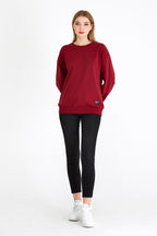 Kadın Bordo Renk Basic Bisiklet Yaka Sweatshirt - MMETALIC