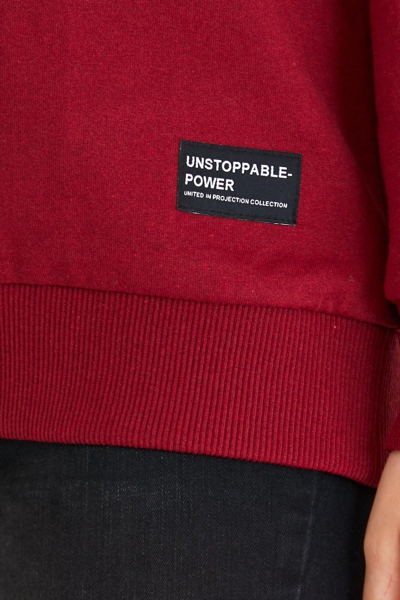 Kadın Bordo Renk Basic Bisiklet Yaka Sweatshirt - MMETALIC