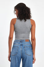 Kadın Gri Fitilli Görünümlü Askılı Kalın Basic Atlet - MMETALIC