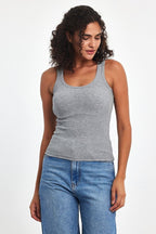 Kadın Gri Fitilli Görünümlü Askılı Kalın Basic Atlet - MMETALIC