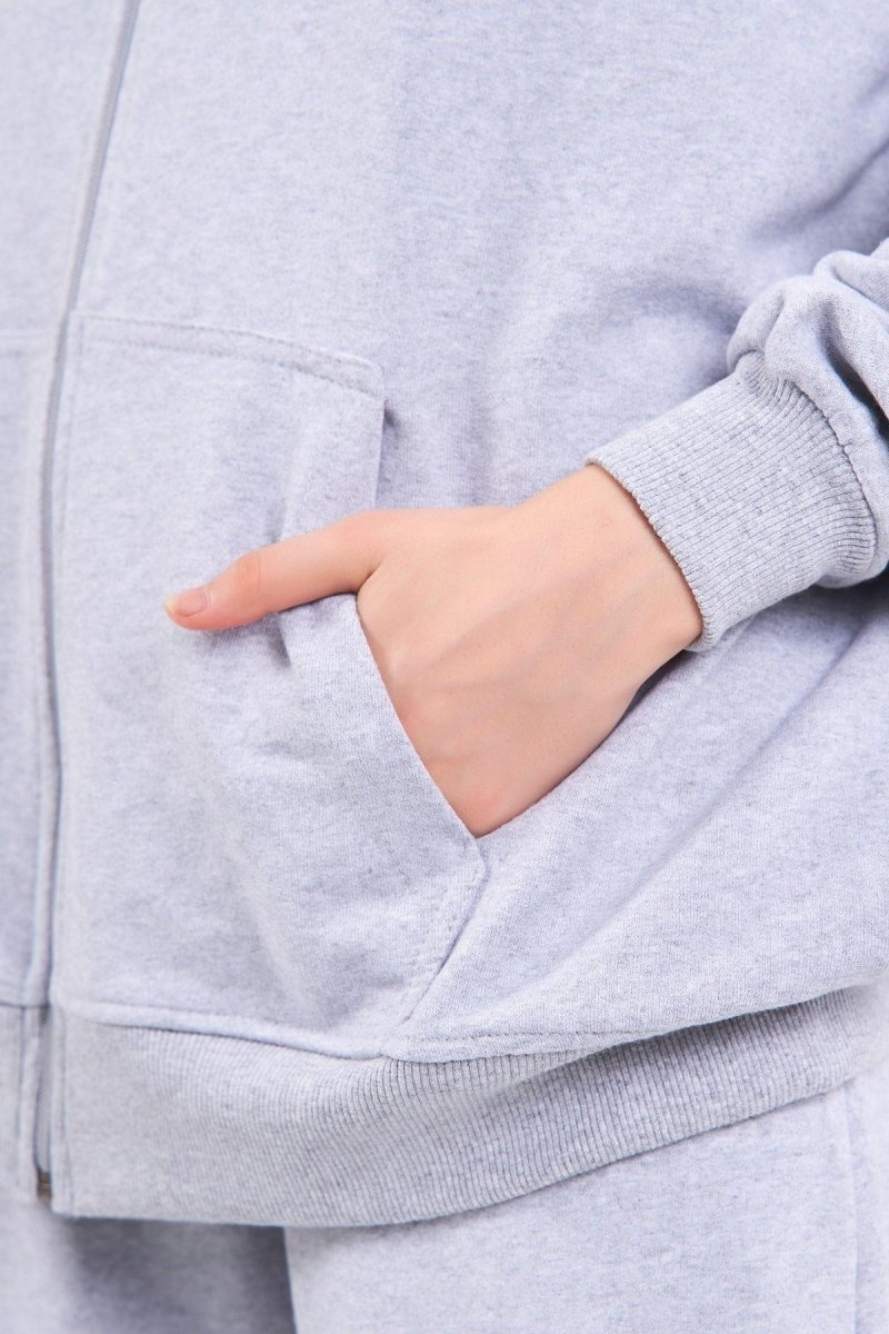 Kadın Gri Normal Kalıp Basic Beli Lastikli Kapüşonlu Oversize Mevsimlik Alt Üst Eşofman Takımı - MMETALIC