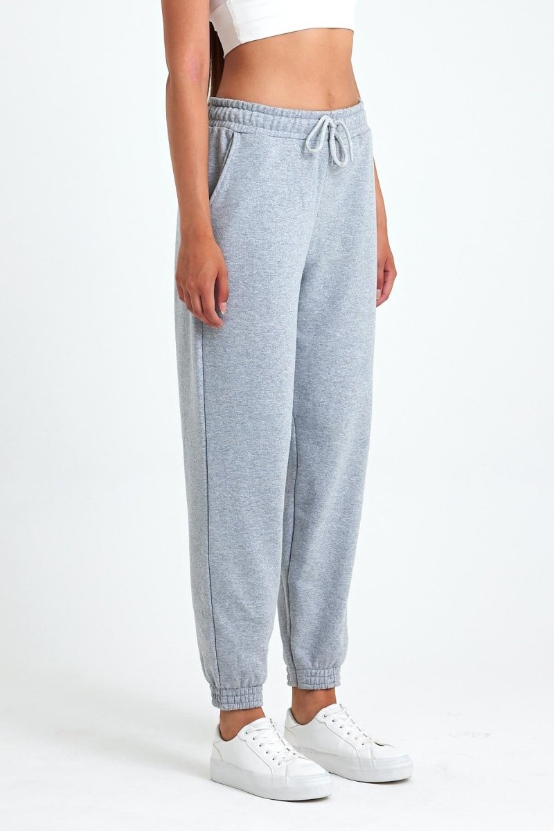Kadın Gri Pamuklu Kalın Paçası Lastikli Yüksek Bel Rahat Jogger Eşofman Altı - MMETALIC