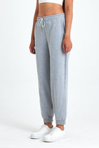 Kadın Gri Pamuklu Kalın Paçası Lastikli Yüksek Bel Rahat Jogger Eşofman Altı - MMETALIC