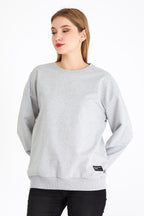 Kadın Gri Renk Basic Bisiklet Yaka Sweatshirt - MMETALIC