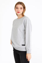 Kadın Gri Renk Basic Bisiklet Yaka Sweatshirt - MMETALIC