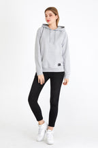 Kadın Gri Renk Kapüşonlu Basic Örme Sweatshirt - MMETALIC