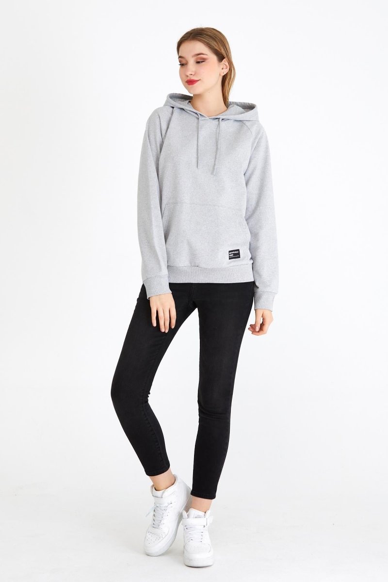 Kadın Gri Renk Kapüşonlu Basic Örme Sweatshirt - MMETALIC