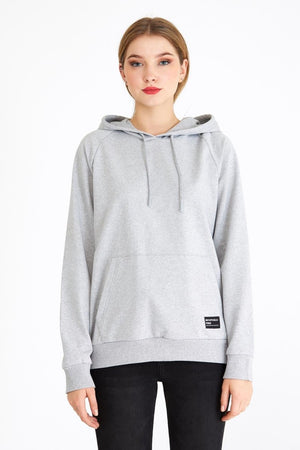 Kadın Gri Renk Kapüşonlu Basic Örme Sweatshirt - MMETALIC