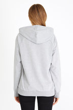 Kadın Gri Renk Kapüşonlu Basic Örme Sweatshirt - MMETALIC