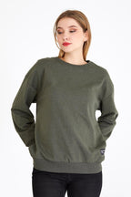 Kadın Haki Renk Basic Bisiklet Yaka Sweatshirt - MMETALIC
