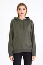 Kadın Haki Renk Kapüşonlu Basic Örme Sweatshirt - MMETALIC