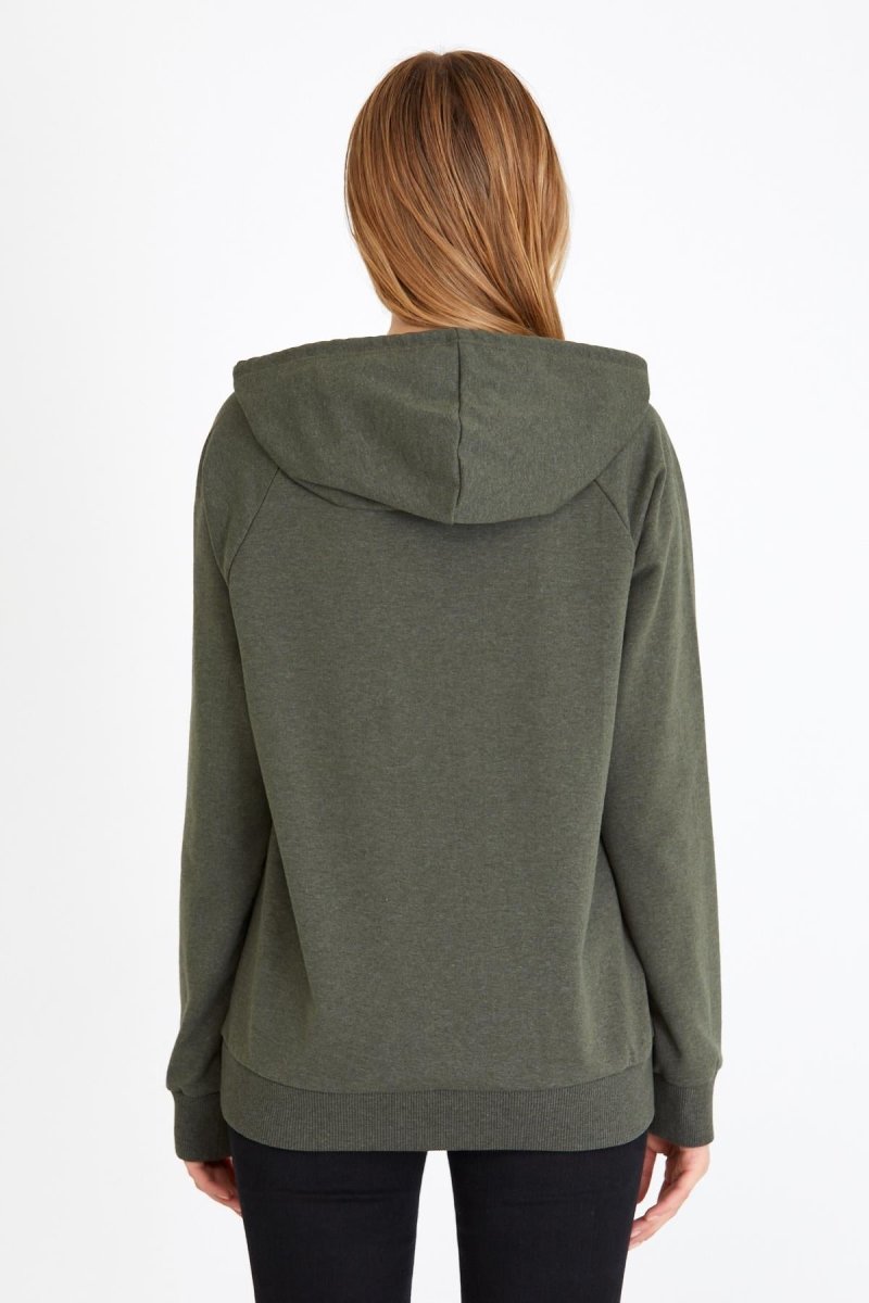 Kadın Haki Renk Kapüşonlu Basic Örme Sweatshirt - MMETALIC
