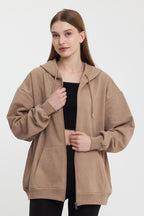 Kadın Kanguru Cepli Kapüşonlu Fermuarlı İçi Polarlı Hırka - MMETALIC