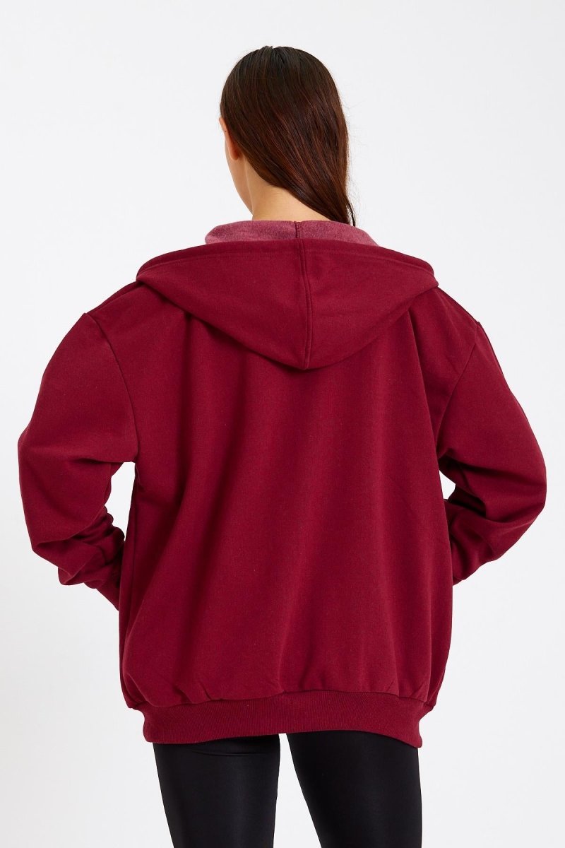 Kadın Kanguru Cepli Kapüşonlu Fermuarlı İçi Polarlı Hırka - MMETALIC