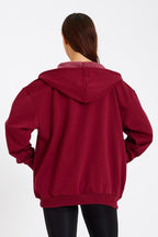 Kadın Kanguru Cepli Kapüşonlu Fermuarlı İçi Polarlı Hırka - MMETALIC