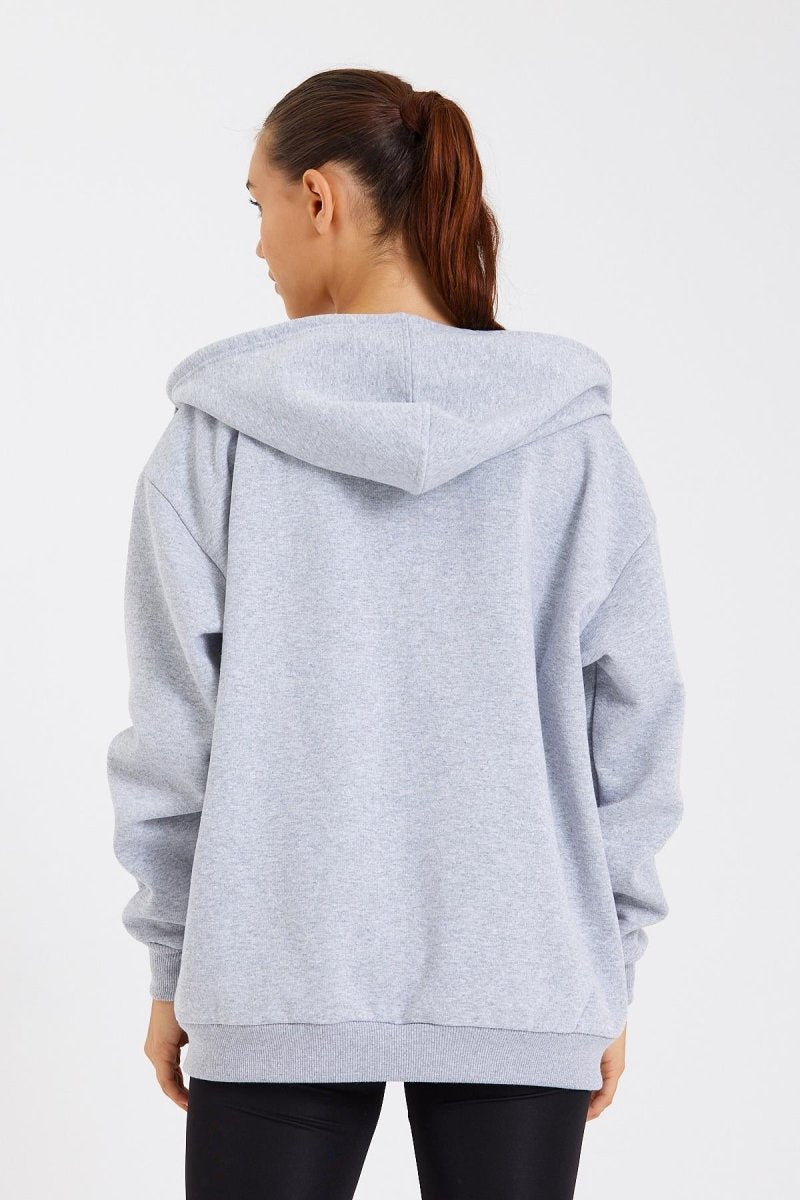 Kadın Kanguru Cepli Kapüşonlu Fermuarlı İçi Polarlı Hırka - MMETALIC