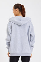 Kadın Kanguru Cepli Kapüşonlu Fermuarlı İçi Polarlı Hırka - MMETALIC