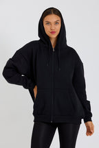 Kadın Kanguru Cepli Kapüşonlu Fermuarlı İçi Polarlı Hırka - MMETALIC