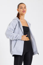 Kadın Kanguru Cepli Kapüşonlu Fermuarlı İçi Polarlı Hırka - MMETALIC