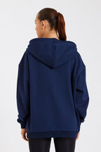 Kadın Kanguru Cepli Kapüşonlu Fermuarlı İçi Polarlı Hırka - MMETALIC