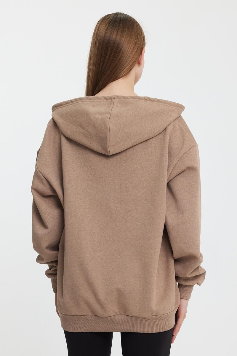 Kadın Kanguru Cepli Kapüşonlu Fermuarlı İçi Polarlı Hırka - MMETALIC