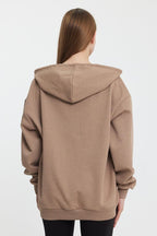 Kadın Kanguru Cepli Kapüşonlu Fermuarlı İçi Polarlı Hırka - MMETALIC