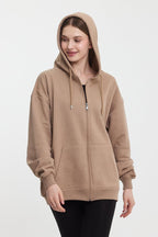 Kadın Kanguru Cepli Kapüşonlu Fermuarlı İçi Polarlı Hırka - MMETALIC