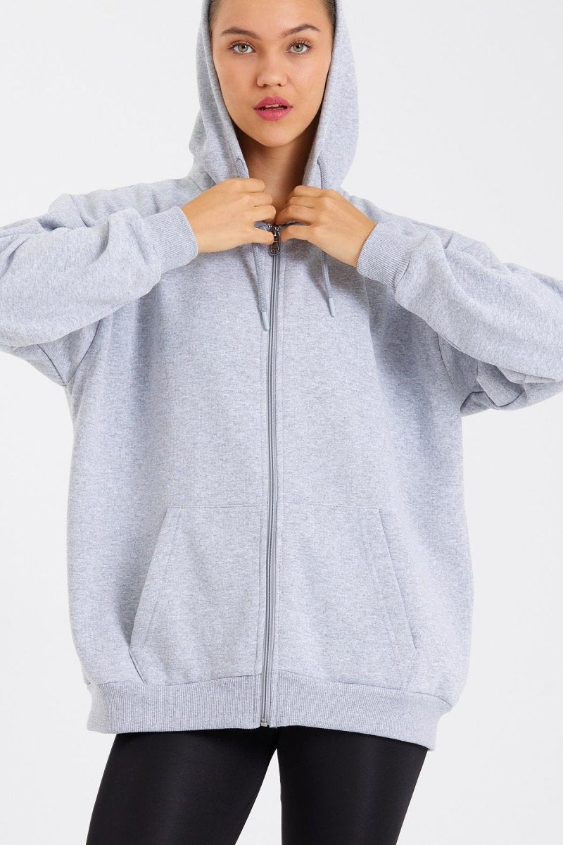 Kadın Kanguru Cepli Kapüşonlu Fermuarlı İçi Polarlı Hırka - MMETALIC