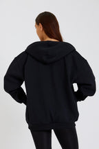 Kadın Kanguru Cepli Kapüşonlu Fermuarlı İçi Polarlı Hırka - MMETALIC