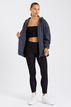 Kadın Kanguru Cepli Kapüşonlu Fermuarlı İçi Polarlı Hırka - MMETALIC