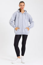 Kadın Kanguru Cepli Kapüşonlu Fermuarlı İçi Polarlı Hırka - MMETALIC