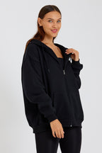 Kadın Kanguru Cepli Kapüşonlu Fermuarlı İçi Polarlı Hırka - MMETALIC