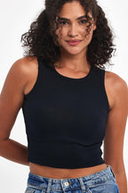 Kadın Lacivert Fitilli Görünümlü Askılı Kalın Esnek Örme Basic Crop Atlet - MMETALIC